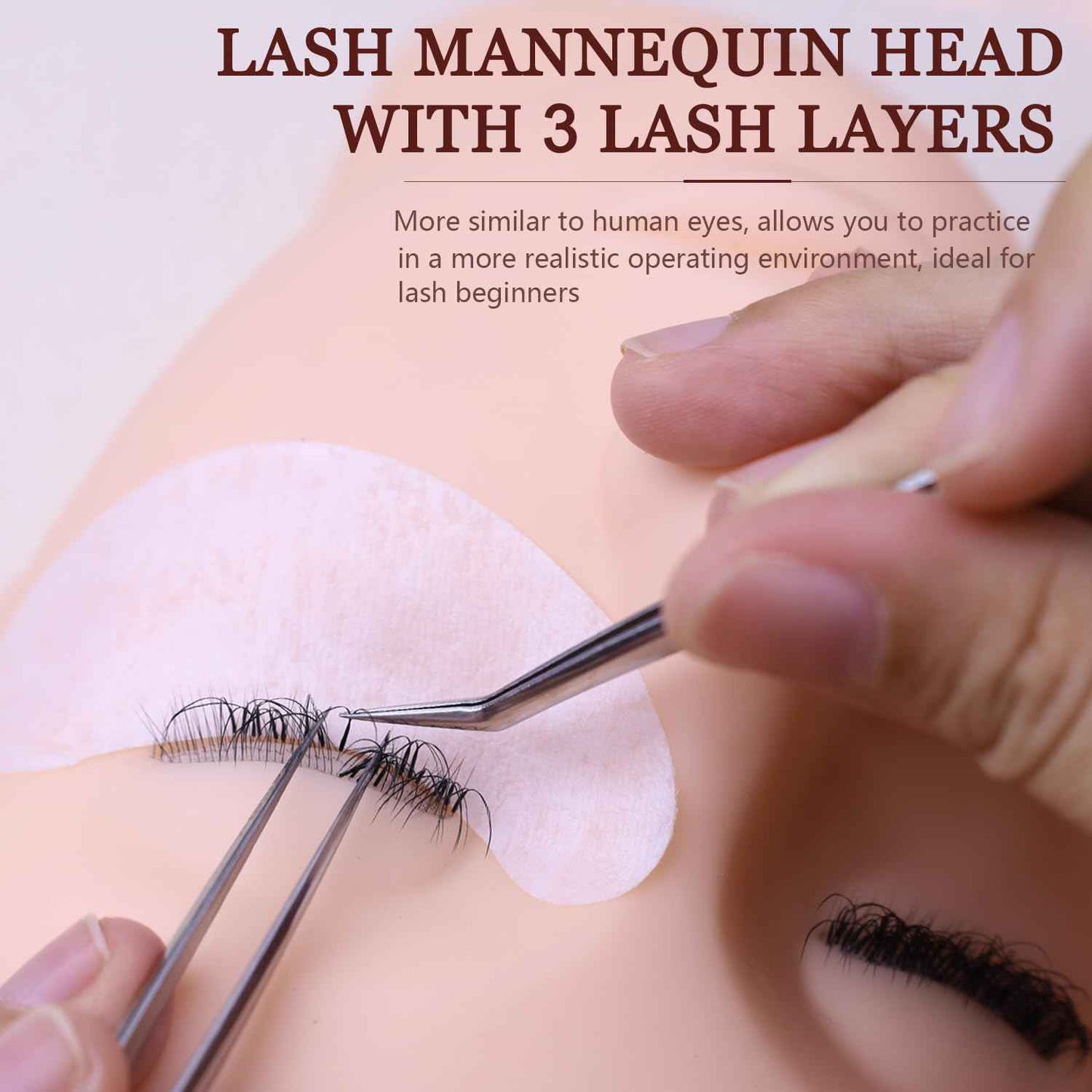 Lash Mannequin Head with 3 Lash Layers, Ruicen Practice Training Head for Make Up and Lash Extension, Cosmetology Doll Face Head with Practice Lash Mapping Chart, Easy to Clean by Olive Oil