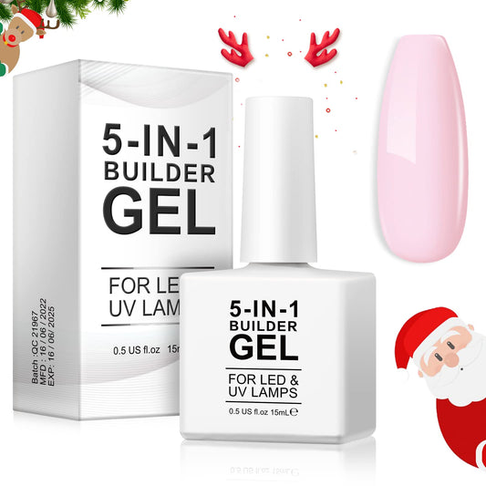 Builder Gel, 5 in 1 Builder Gel for Nails Quick Building Nail Strengthener Gel Professional Nail Repair Supplies Builder Nail Gel 15ml(pink)