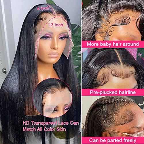 mengkai 24 Inch Lace Front Wigs Human Hair Pre Plucked HD Lace Front Wigs Human Hair Straight 13x4 HD Lace Frontal Human Wigs Natural Hairline Glueless Wigs for Women
