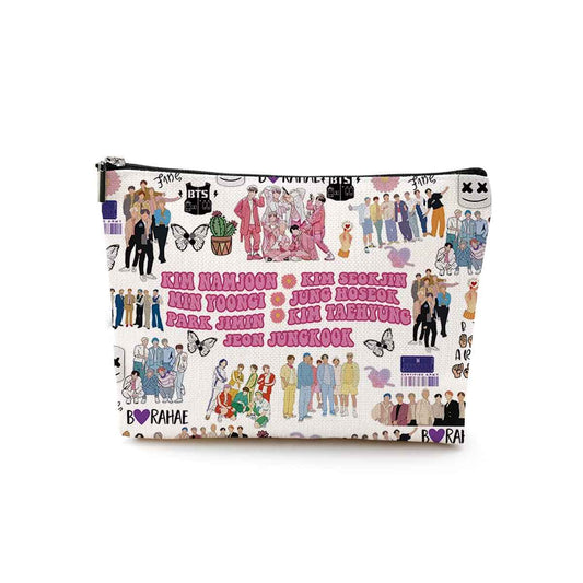 Funny K Pop Character Korean Group Army Cosmetic Bag Singer Inspired Song Idea Gift Army Members Fans Gift Music Lover Merch Makeup Bag Friendship Gifts for Women Friends Mom Aunt Birthday Christmas