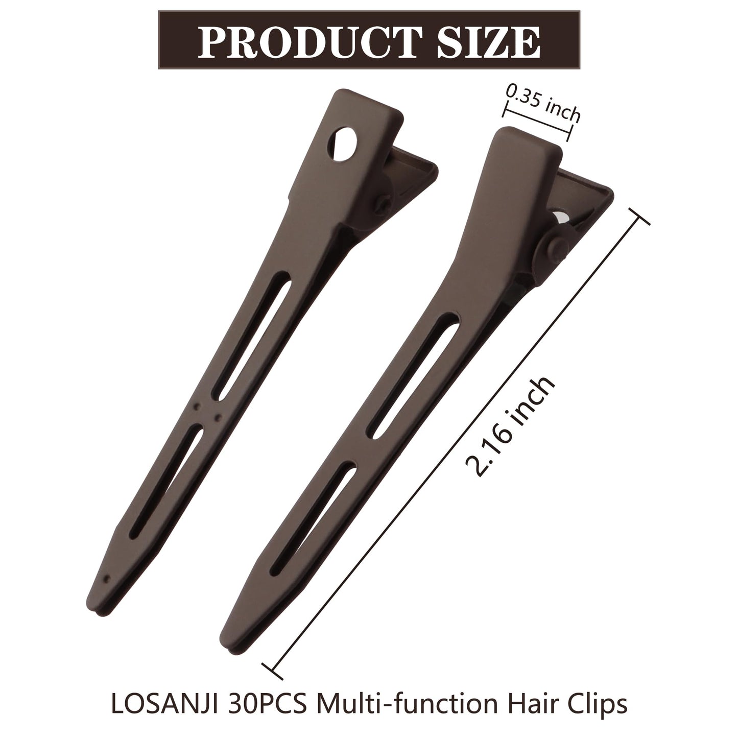 LOSANJI 30PCS No Crease Hair Clips - Metal Matte Hair Pins for Hair Styling - Duckbill Hair Barrettes - No Bend Alligator Hairpins for Thick Thin Hair - Hair Accessories for Women Girls - Black Brown