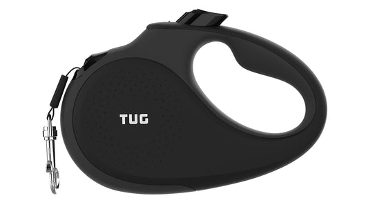 TUG Tiny 360° Tangle-Free Retractable Dog Leash with Anti-Slip Handle | 10 ft Nylon Tape | One-Handed Brake, Pause, Lock (Black/Grey)