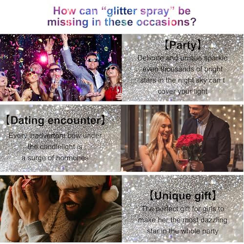 Body Glitter Spray for Hair and Body - Clothes and Body Glitter Spray - Quick Drying Long Lasting Glitter Hairspray for Music Festivals Stage Makeup Holiday Bash Hair and Face 4.22 Fl OZ