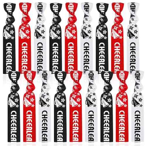 Taiyin 68 Pcs Cheer Hair Ties Bulk Cheer Bracelets Cheerleader Gifts Motivational Gifts Wristbands for Cheer Squad Party Favors, Pom Design(Multicolor)