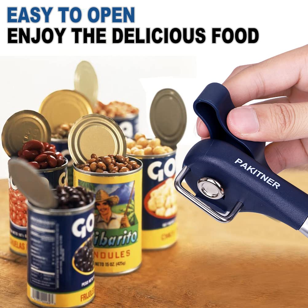 PAKITNER-Cut safe can opener, Manual can opener smooth edge-handheld Side cut can opener, Ergonomic Smooth Edge, Food Grade Stainless Steel Cutting Can Opener for Home, Kitchen & Restaurant,Navy Blue