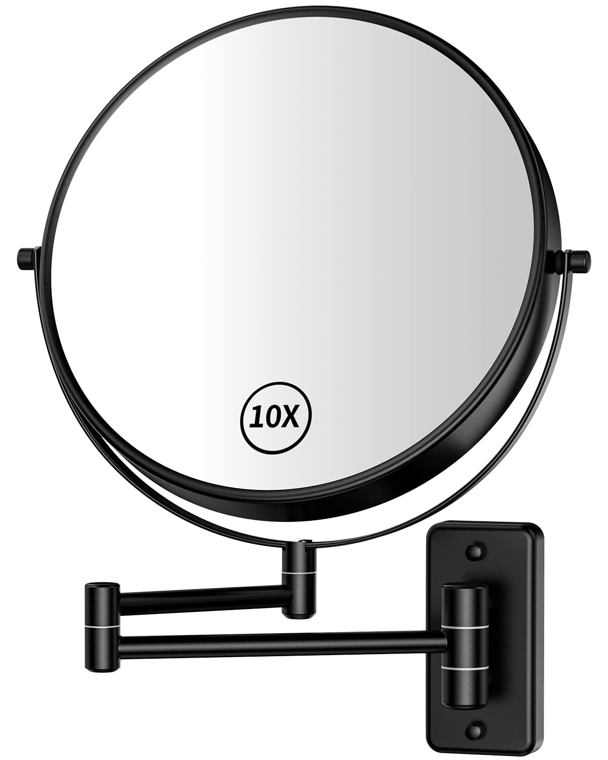 Gospire 9" Large Size Wall Mount Makeup Mirror with 1X/10X Magnification Double-Sided 360° Swivel Vanity Mirror，Black Polished Extendable Shaving Bathroom Wall Cosmetic Mirror for Men and Women