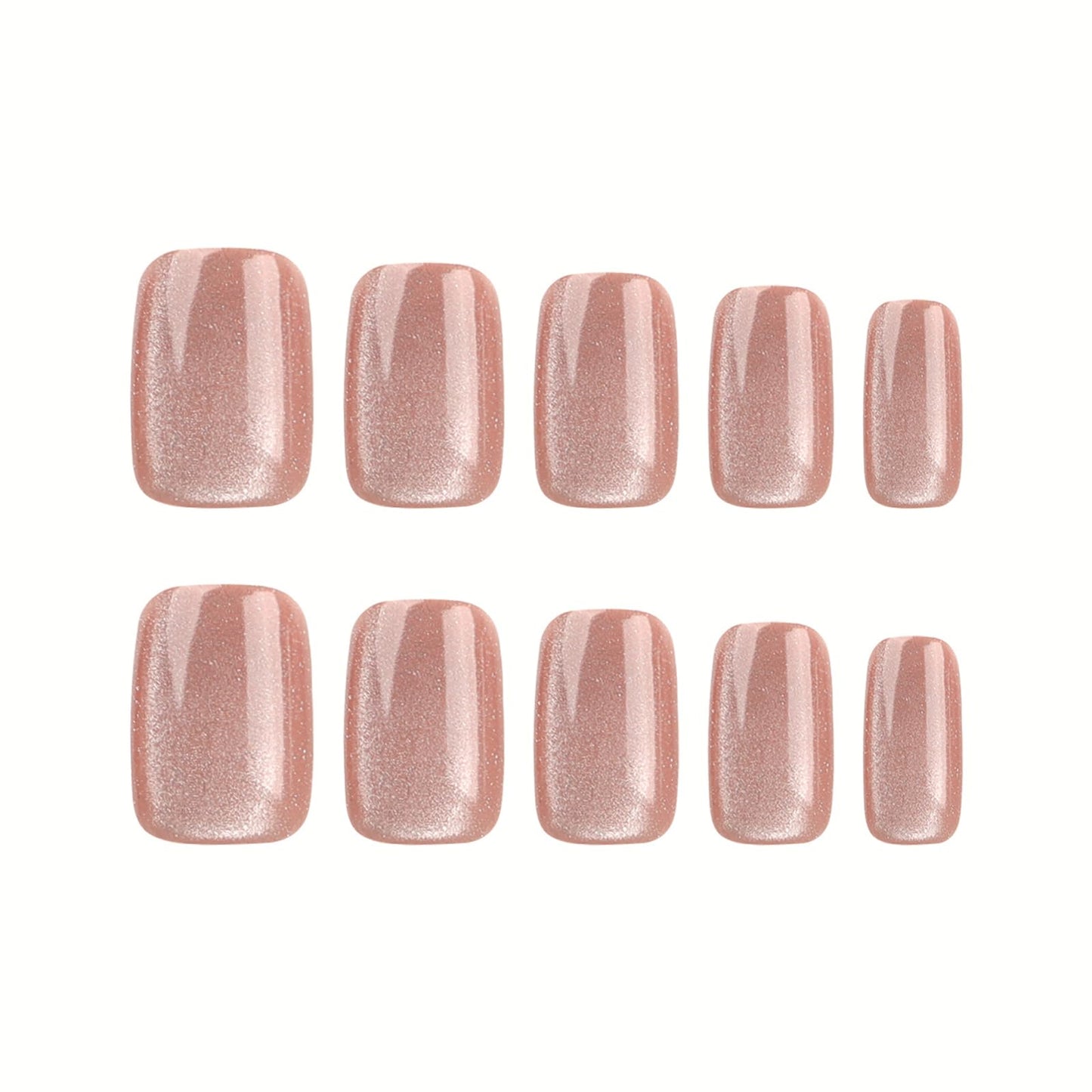 24Pcs Sparkling Press on Nails Nude Color Fake Nails Short Square Fake Nails Nude Glitter False Nail Nude Acrylic Nails Full Cover Glossy Stick on Nails for Women and Girls Simple Daily Wear