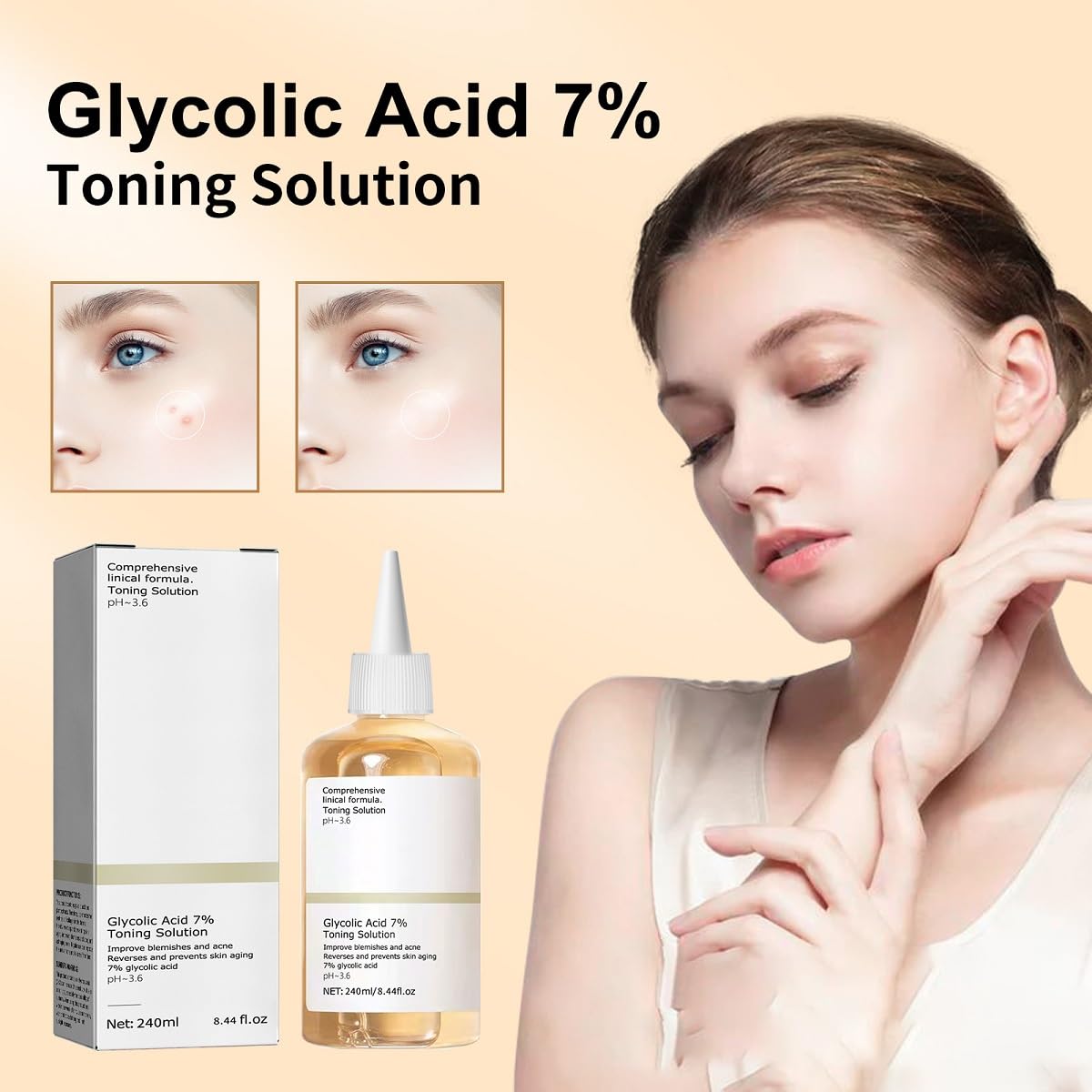 Glycolic Acid 7% Serum Toner, Facial Exfoliation Toning Solution Rejuvenate Your Skin Astringe Pores Solution for Blemishes and Acne. (100 ML)