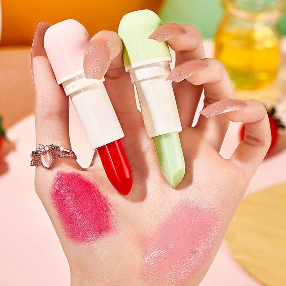 Aloe Vera Lip Balm Color Change Lipstick, 3 PCS Magic Temperature Moisturizing Lip Gloss, Prevent Lip Dry and Cracked (Aloe Vera, Honey, Strawberry)