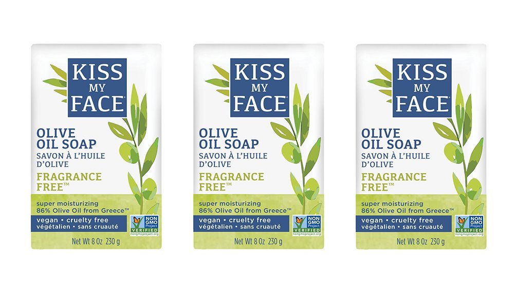 Kiss My Face Naked Pure Olive Oil Moisturizing Bar Soap, 8 Ounce, 3 Pack (Packaging May Vary)