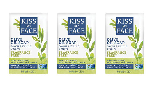 Kiss My Face Naked Pure Olive Oil Moisturizing Bar Soap, 8 Ounce, 3 Pack (Packaging May Vary)