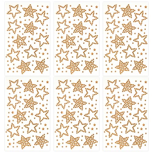 Totelux 6 Sheets Star Face Gems Gold Star Rhinestones Face Jewels Stickers Crystal Body Eye Temporary Tattoo for Women Makeup Eid Mubarak New Year Birthday Party Costume Cosplay Accessories