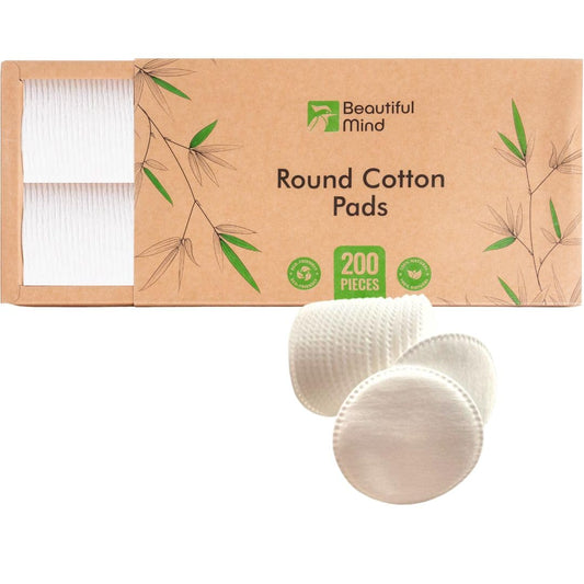 Beautiful Mind Cotton Rounds Makeup Remover Pads – Pack of 200 – Lint Free Eco-Friendly & Compostable – Use as Makeup Applicator, Nail Polish Remover, or Baby Care Pad – Kraft Box