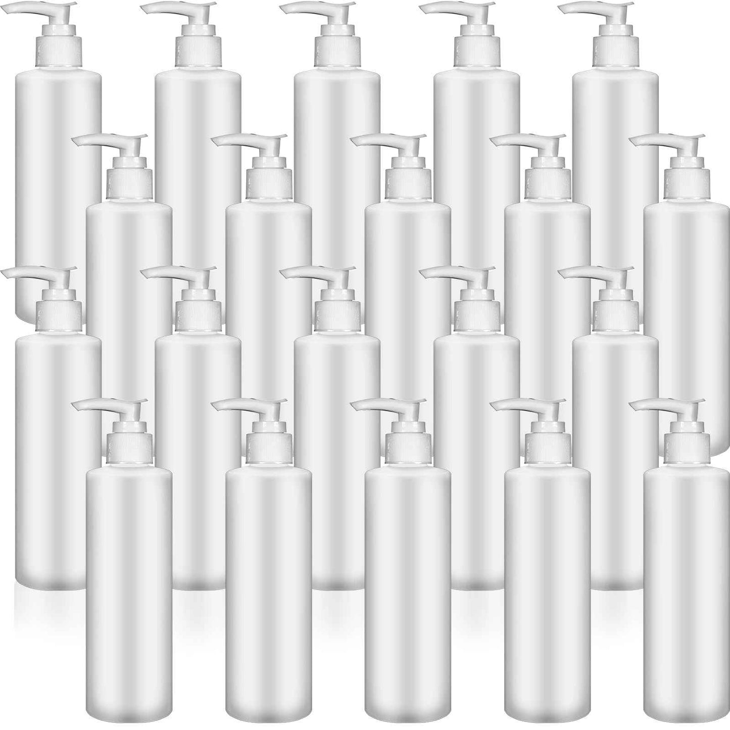 Thyle 20 Pcs Plastic Pump Dispenser Bottle 8 oz Refillable Plastic Bottles Bulk Lotion Container Travel Lock Empty container for Shampoo Massage Oil Dispensing(White Bottle, White Head)