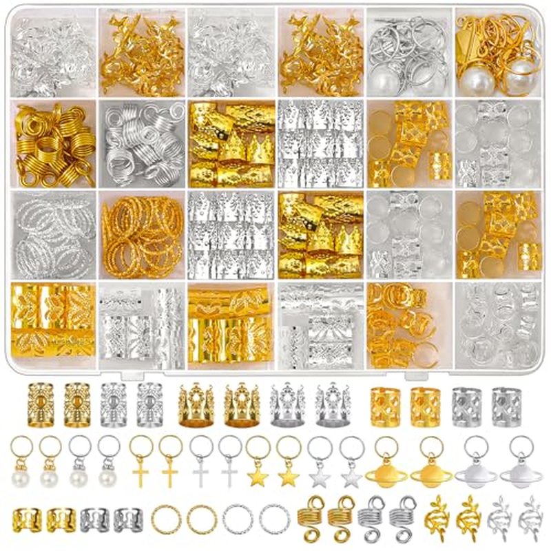 296PCS Gold & Silver Hair Jewelry for Braids - Durable Cuffs & Clips