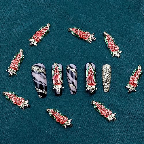 10pcs Virgin Mary Nail Charms for Acrylic Nails, 3D San Judas Nail Charm Alloy Virgin Mary Charms for Nails Jesus Christ Buddha Statue Nail Art Charms Metal Nail Jewels for Nail Art Nail Supplies