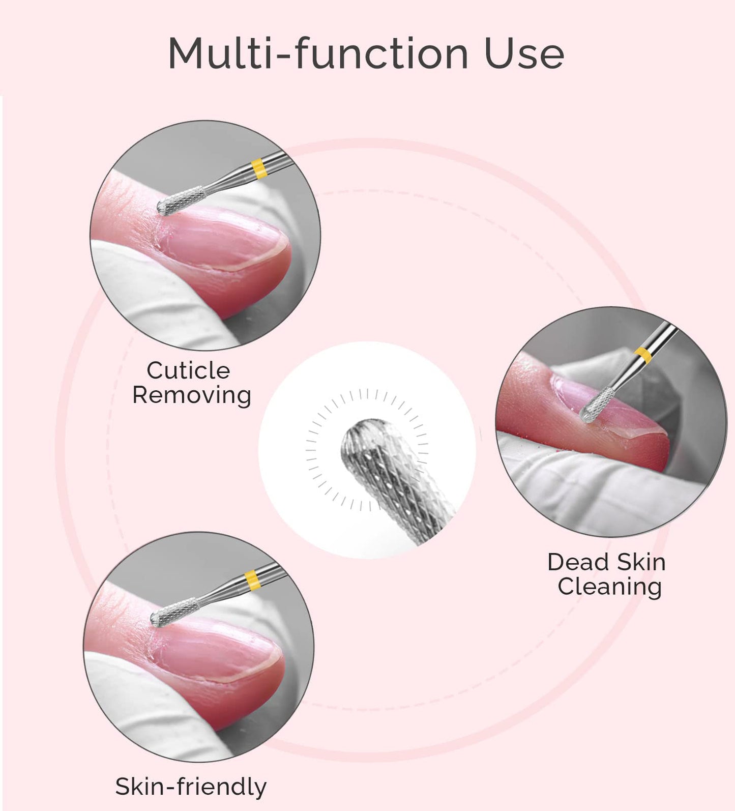 MelodySusie Cuticle Clean Nail Drill Bit 3/32'', Professional Safety Carbide Under Nail Cleaner Nail Bit for Cuticle Dead Skin Nail Prepare, Two Way Rotate, Manicure Nail Salon Supply, Pear Shape