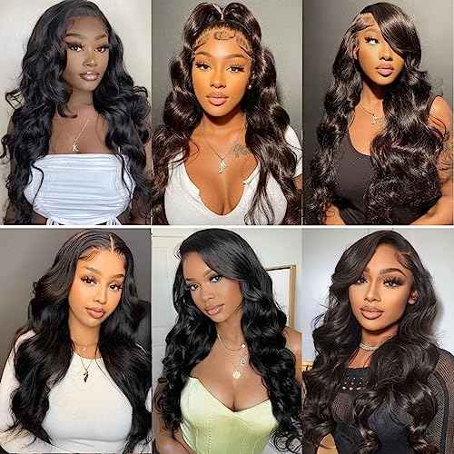 Body Wave Lace Front Wigs Human Hair Pre Plucked 180 Density 13x4 HD Lace Frontal Wigs for Black Women Glueless Wigs Brazilian Virgin Human Hair Wig with Baby Hair 24 Inch