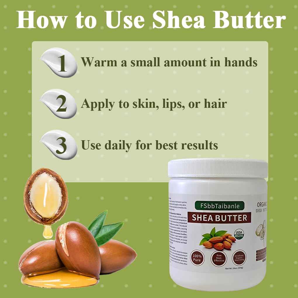 FSbbTaibanle Shea Butter 16 oz – Pure & Organic Moisturizer for Skin, Hair & DIY – Raw, Unrefined, Non-GMO, Ivory Color, Grade A Quality