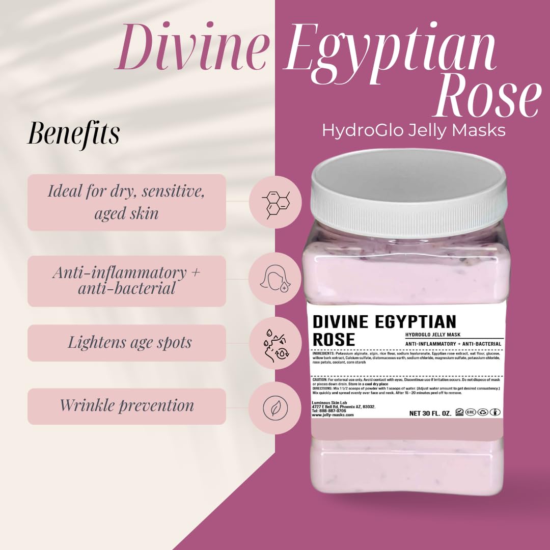 Divine Egyptian Rose Jelly Mask - Professional Pack Peel Off Facial Mask - Reduce Dark Spot - Natural Herbal Extracts - Skin Brightening & Hydrating - Anti-Aging For All Skin Types - 30 Fl Oz