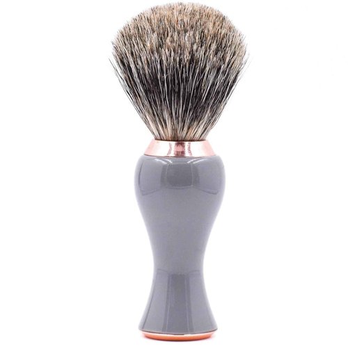 Parker 3-Band Pure Badger Shave Brush with Stand - Extra Dense Bristles - Deluxe Gray and Rose Gold Handle -Shaving Brush for Men & Women