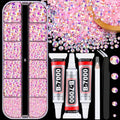 TINKRSTUFF Resin Jelly Rhinestones with Glue – Light Pink AB Flatbacks 2 Box Kit (1 Small Pack + 3x10ml Glue) for DIY Tumblers, Nails, Clothing