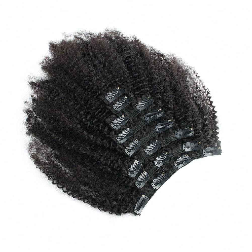 PangDongLai Afro Kinky Curly Clip In Hair Extensions Brazilian Virgin Human Hair 4B 4C Kinky Curly Clip Ins Hair Extensions 8pcs 18 Clips Natural Black Color for Daily Use (16inch)