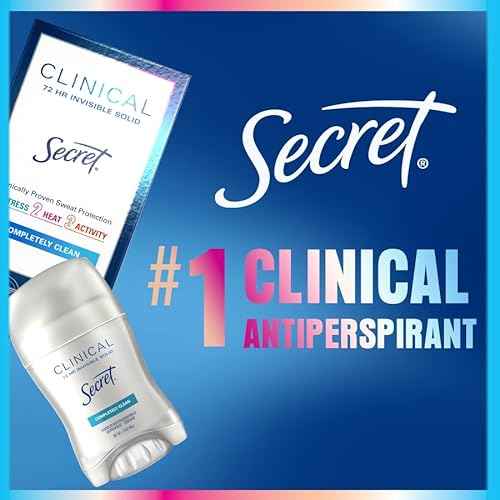 Secret Clinical Strength Antiperspirant Deodorant for Women, 3X Stress Protection, 72hr Sweat & Odor Protection, PH Balancing Minerals, Invisible Solid, Completely Clean Scent, 0.5 oz