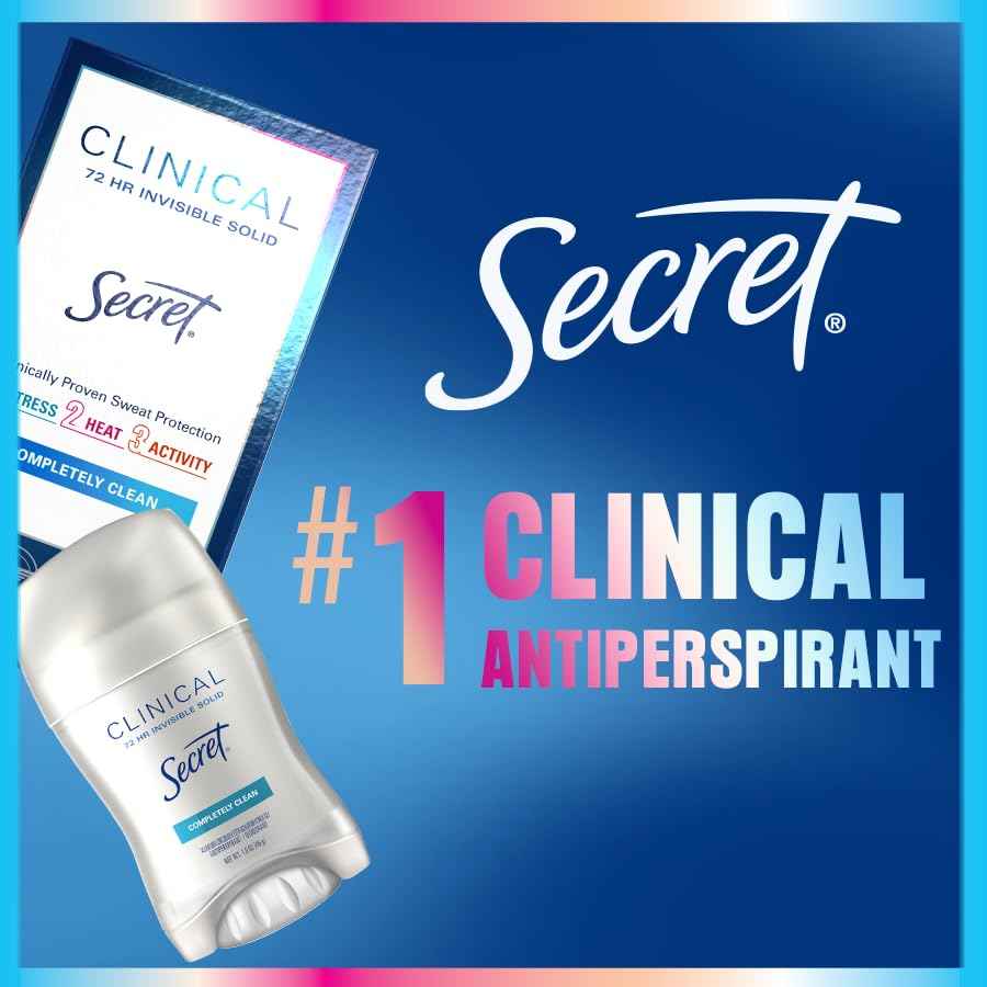 Secret Clinical Strength Antiperspirant Deodorant for Women, Free & Sensitive, 3X Stress Protection, 72hr Sweat & Odor Protection, PH Balancing Minerals, Soft Solid, Unscented, 1.6 oz (Pack of 3)