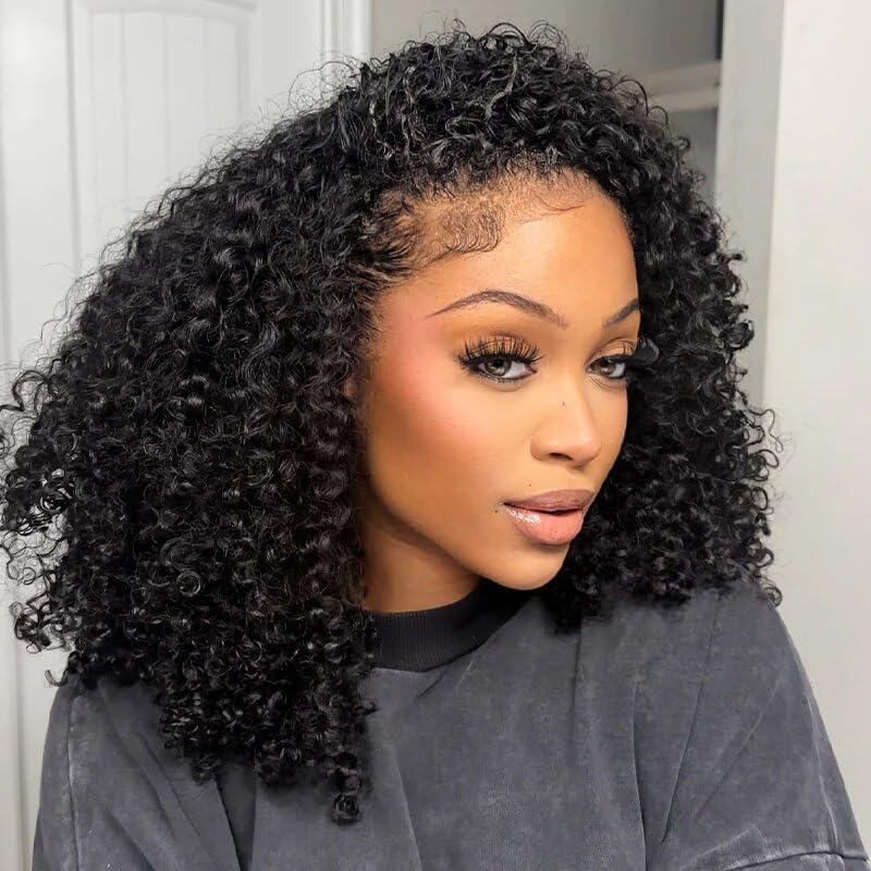 ISEE Kinky Curly Human Hair Half Wig 16" Glueless