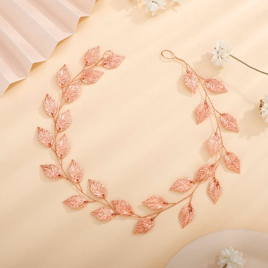 Teyglen Wedding Bridal Leaf Hair Vine Boho Headpiece Rose Gold Leaves Headband Wedding Hair Pieces Hair Accessories for Women Bride Grils (Rose Gold)