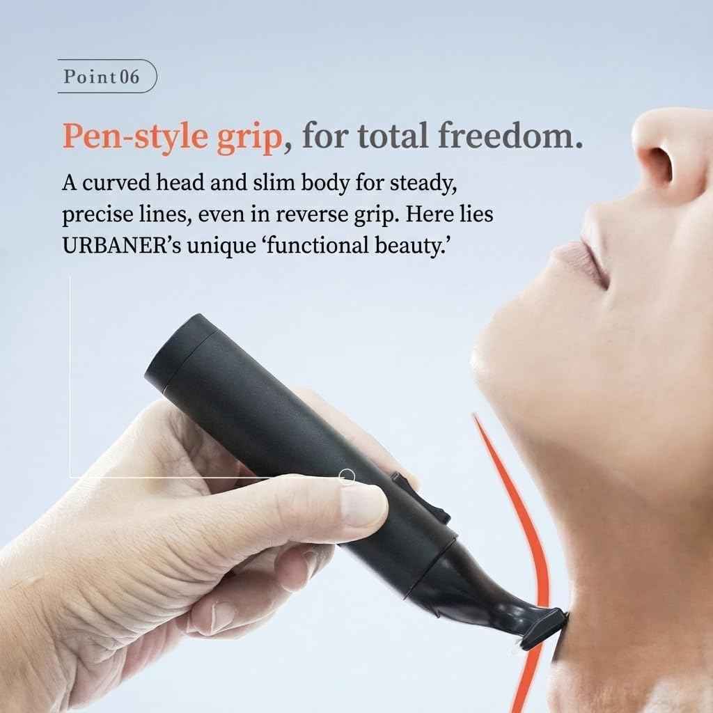URBANER Mustache Trimmer – Cordless, Waterproof & Adjustable, 0.5–14mm Precision Settings, Lightweight Grooming Clipper with Japanese Steel Blade for Travel Use, Beard Trimmer for Men, Hair Clippers