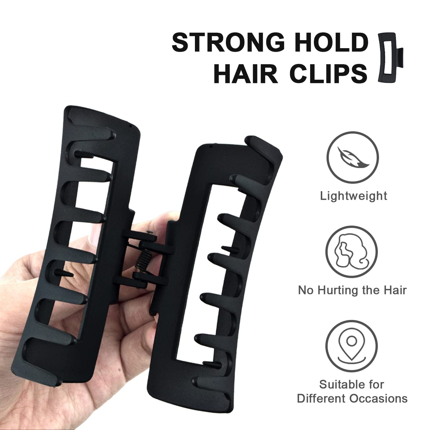 MAORULU Large Hair Claw Clips for Thick Hair, Banana Style Strong Hold Hair Clips for Women and Girls, All Hair Types (Black, 4 Pack)