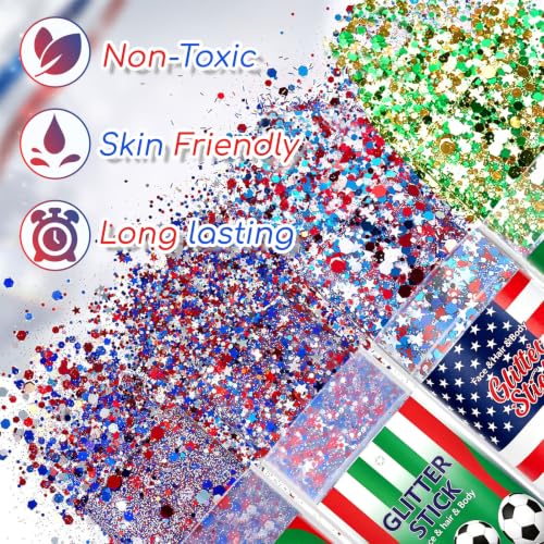 Patriotic Glitter Stick Set - 2PCS Red, White & Blue for 4th of July