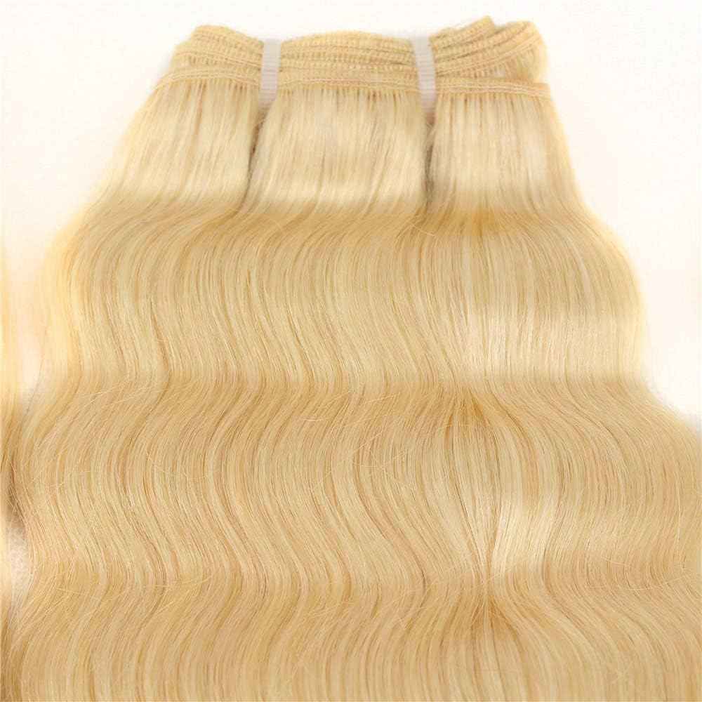 12A 613 Blonde Deep Wave Human Hair Bundles 18Inch 100% Unprocessed Brazilian Virgin Hair Extensions, Soft Double Weft Weave Curly Deep Wave Bundles Human Hair for Women (18inch)