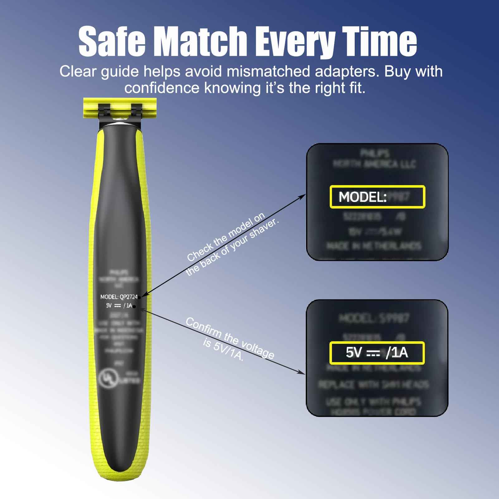 AZJCKEW 5V USB Charger Cable Compatible with for Philips Norelco One Blade 360 Newer Model QP2834 QP2724 MG9525 MG9510 QP1324 QP1424 QP1924 QP4530 One Blade Series Electric Shaver Razor, Brush+2-Pack