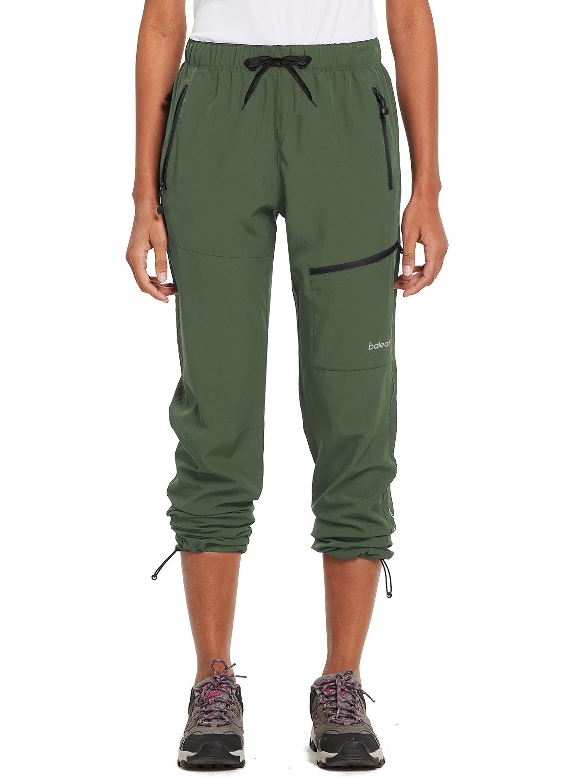 BALEAF Women's Hiking Pants Quick Dry Water Resistant Lightweight Joggers Pant for All Seasons Elastic Waist Army Green Size XS