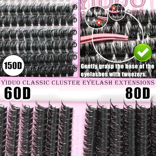 YIDUO Lash Clusters Kit 4 Styles 60D-150D Volume Extensions 10-18mm