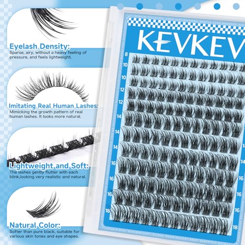 KevKev Lash Clusters 144 Pcs - 8-18mm Wispy DIY Eyelash Extensions