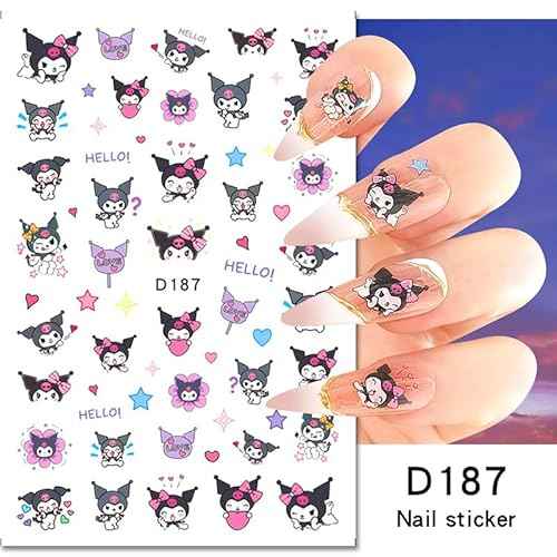 6 Sheets Cute Nail Stickers Decals Cartoon Nail Art Stickers 3D Self Adhesive Nail Design Stickers Black Purple Animal Nail Decals for Women Girls and Girls DIY Manicure Tips Cartoon Nail Decoration