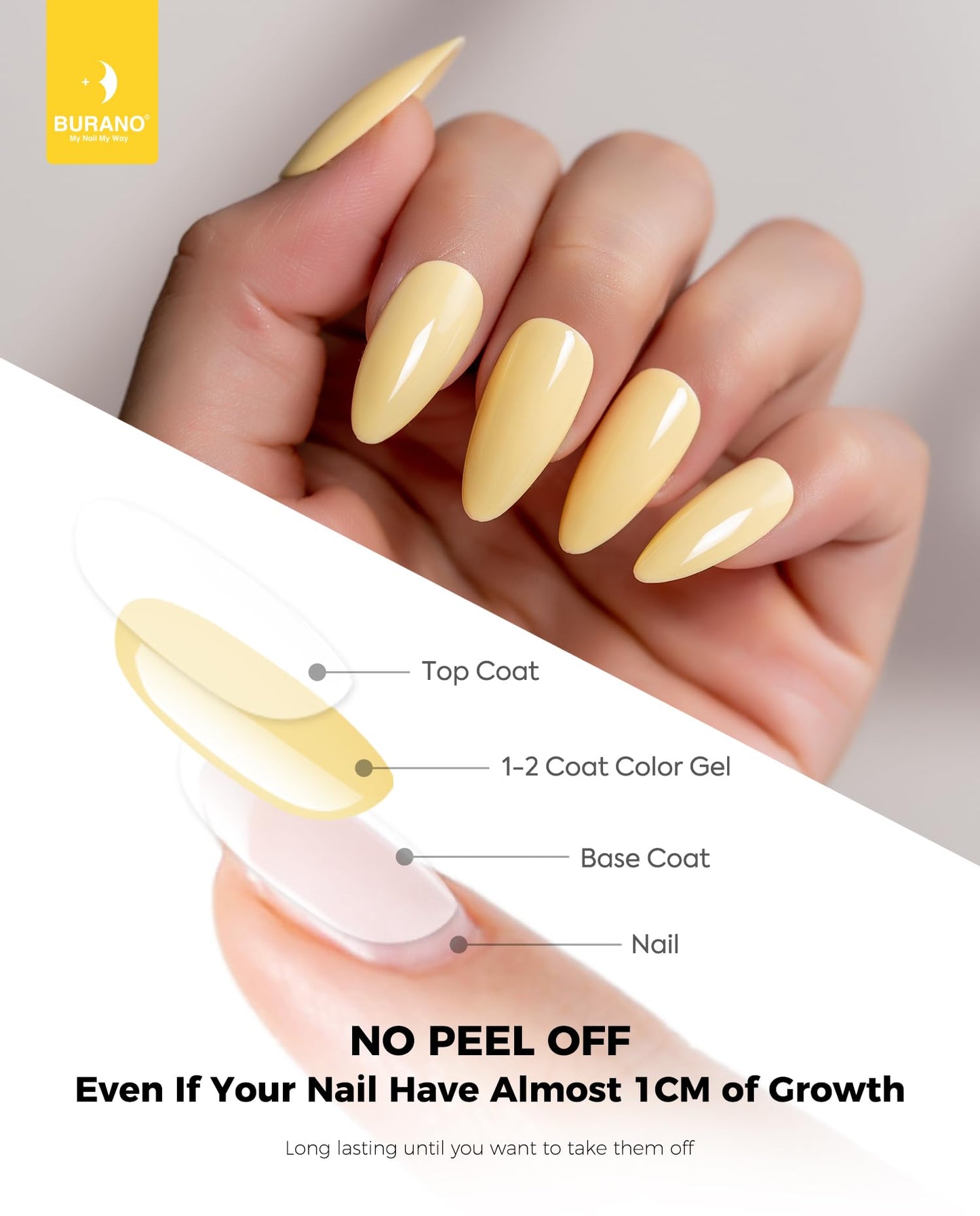 BURANO Gel Nail Polish, Gel Gel Polish 15ml Gel Colors Gel Neon Gel Soak Off UV Led Nail Lamp Gel Polish 1 Bottle 0.5 Oz Nail Art DIY Home Hot Color Nails (Cheese Yellow 772)