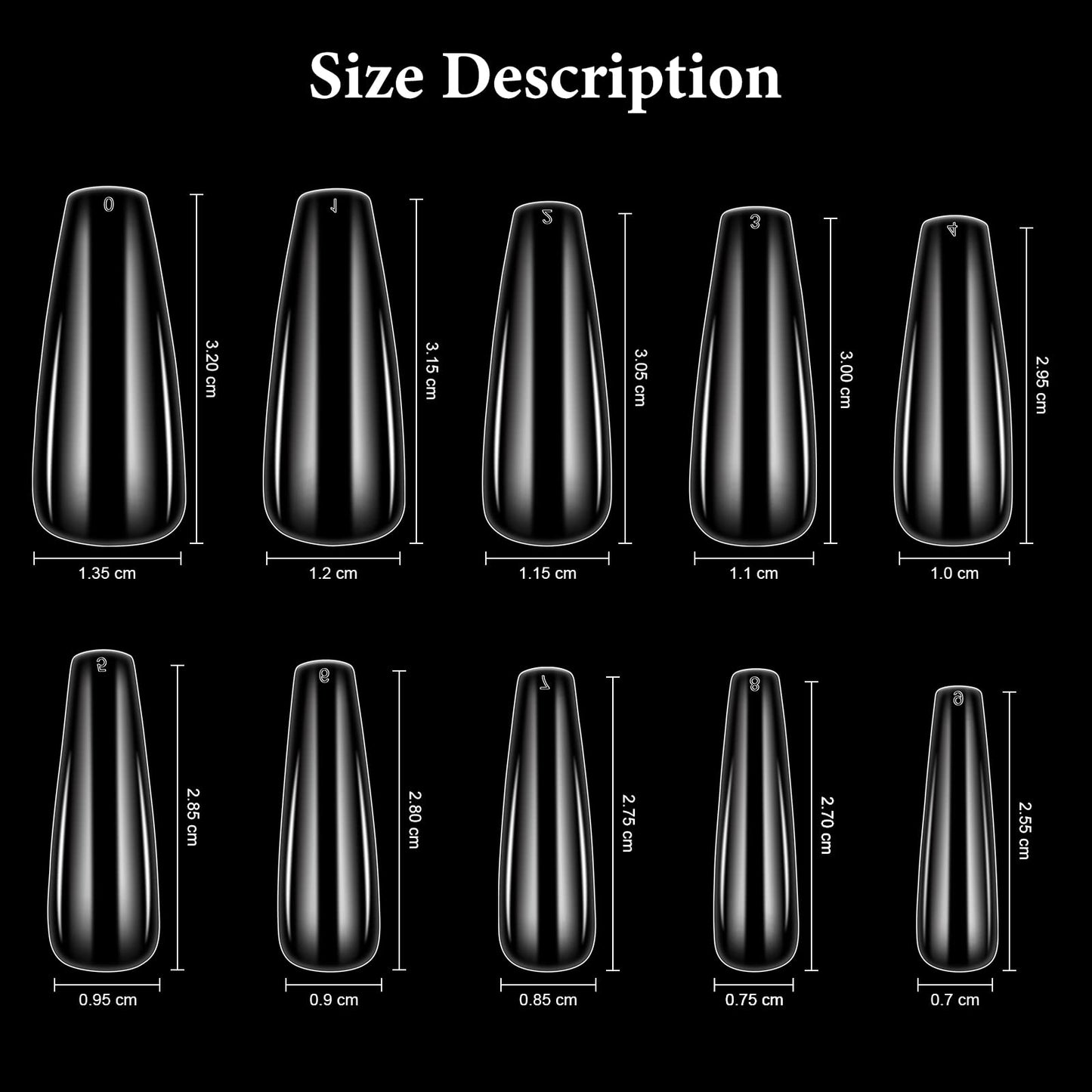 Acrylic Nail Tips French Nail Tips 500pcs Fake Nails Half Cover False Nail Tips 10 Sizes with Case for Nail Salons and Home DIY Nail Art (#1-Transparent)