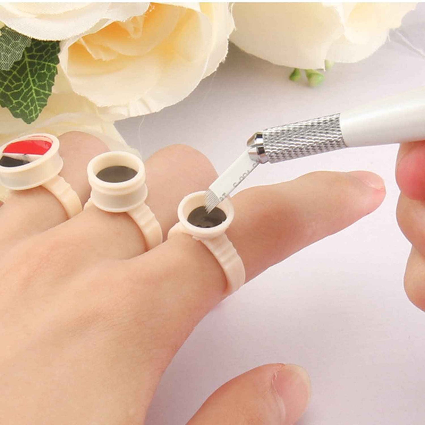 Soft Silicone Tattoo Pigment Rings Cup, Hipifans 100Pcs/Set Disposable Tattoo Ink Cups, Permanent Makeup Glue Holder for Lip, Nail Art, Eyebrow, Eyelash Microblading Supplies
