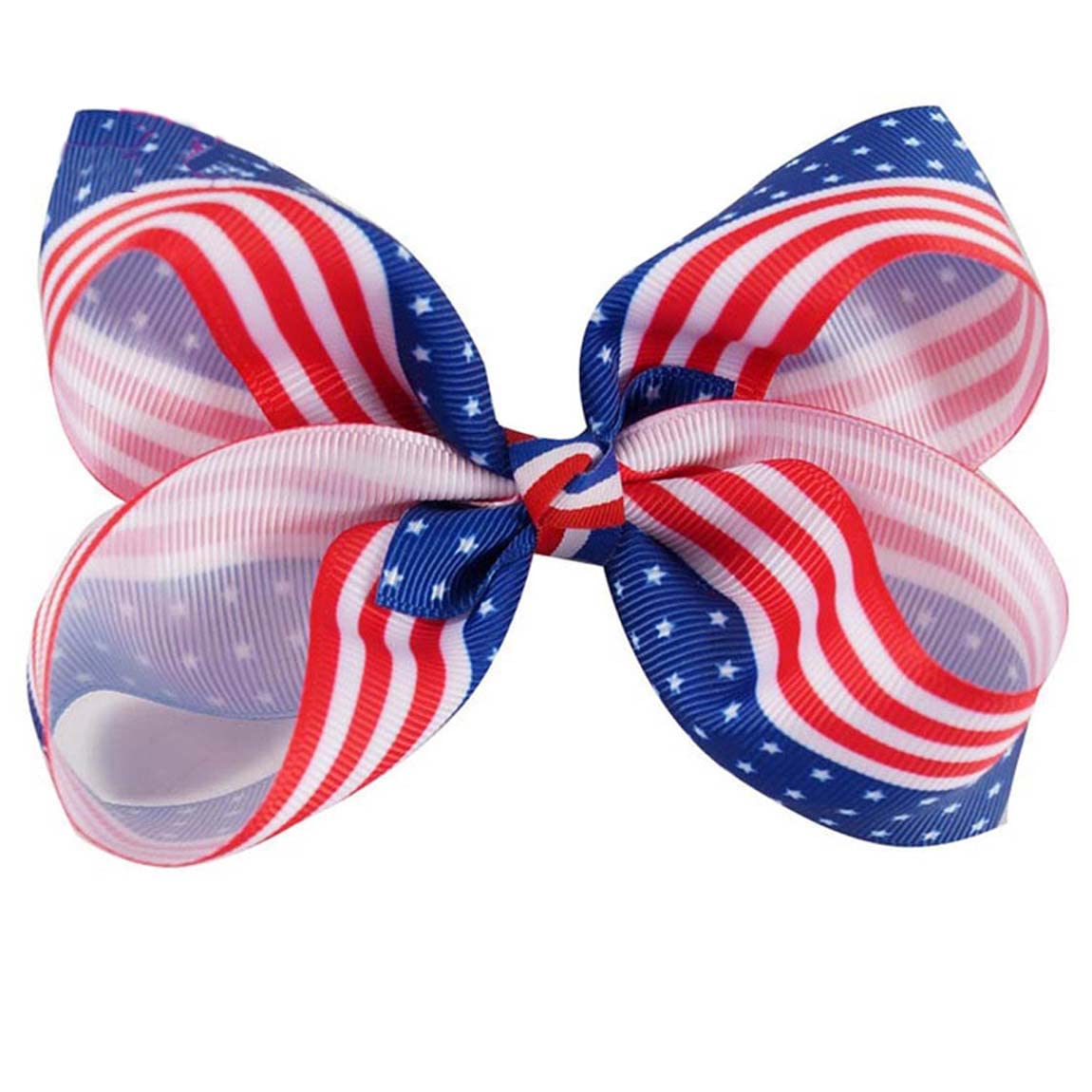 American Flag Girls Hair Accessories - Grosgrain Bows and Clips in Red, White, and Blue for 4th of July TSFJ47 (Bow E)