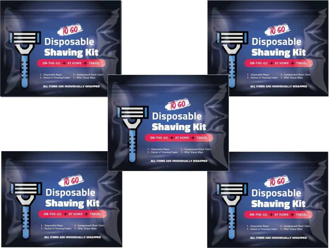 On-the-Go Shaving Kit – Disposable Razor, Shaving Cream, Washcloth & Aftershave Wipe – Travel Friendly, Grooming Essentials for Hygiene when on the Go - Black (5)