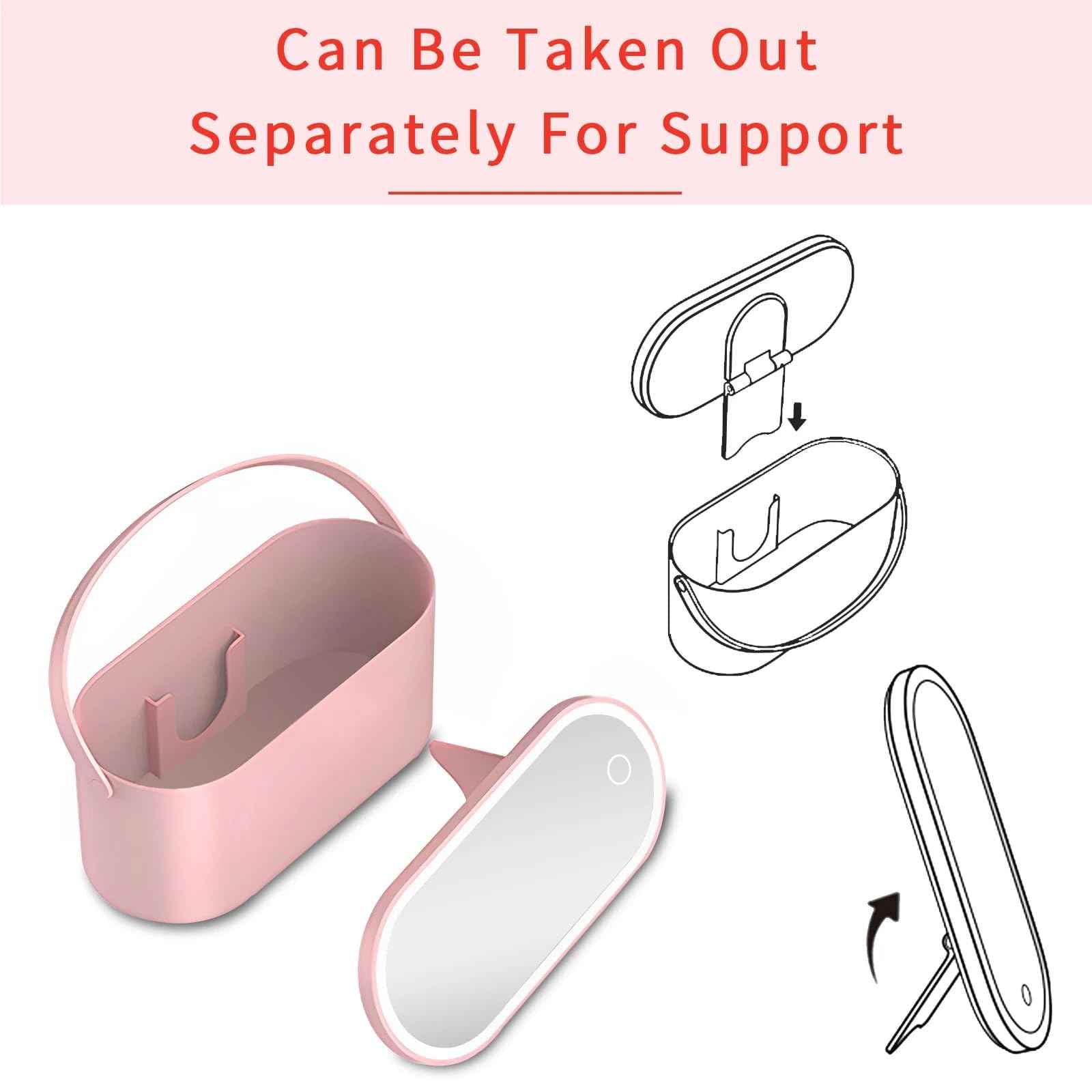 LED Makeup Case with Mirror – Portable Cosmetic Organizer with Lights, Travel Vanity Box for Women, Rotating and Detachable Mirror