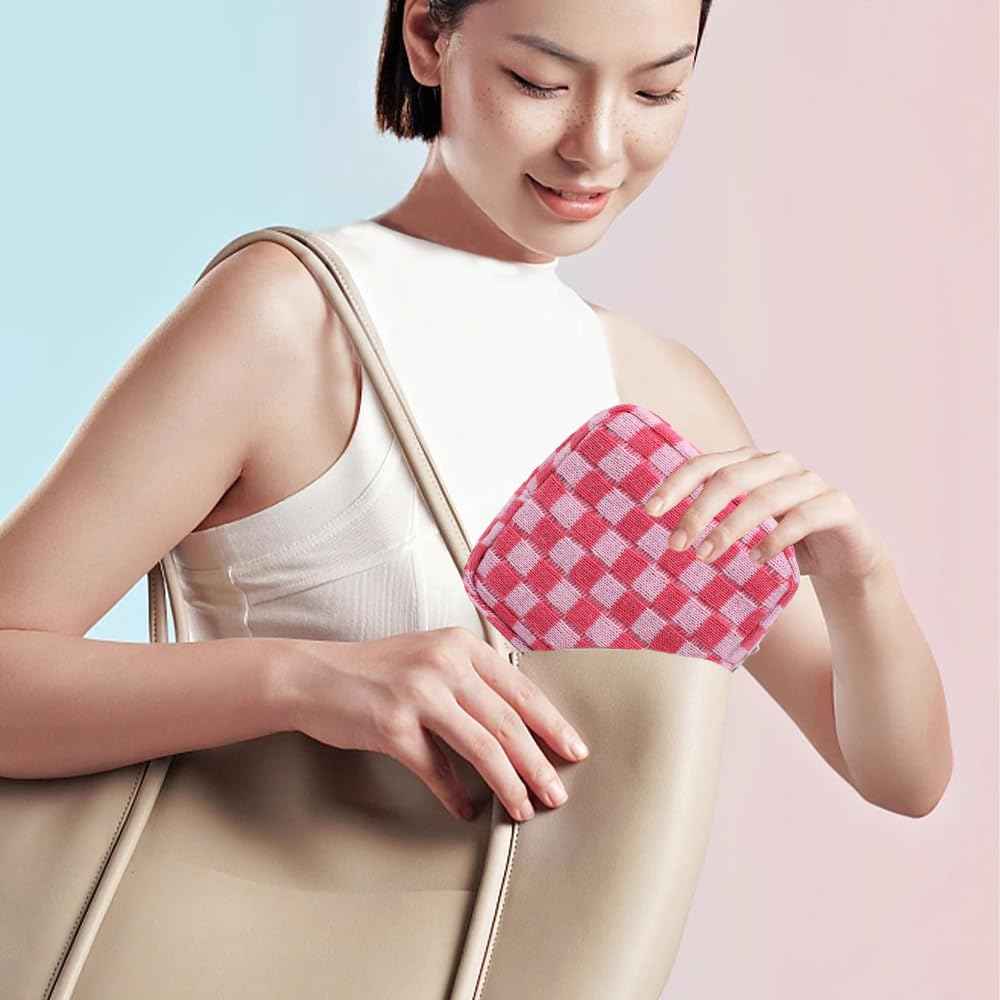 2 Pieces Makeup Bag Small, Mini Checkered Make Up Bag Travel Cute Cosmetic Bags for Women Preppy Makeup Pouch for Purse Zipper Makeup Organizer Case Period Bag Sanitary Napkin Storage Bag for Girls
