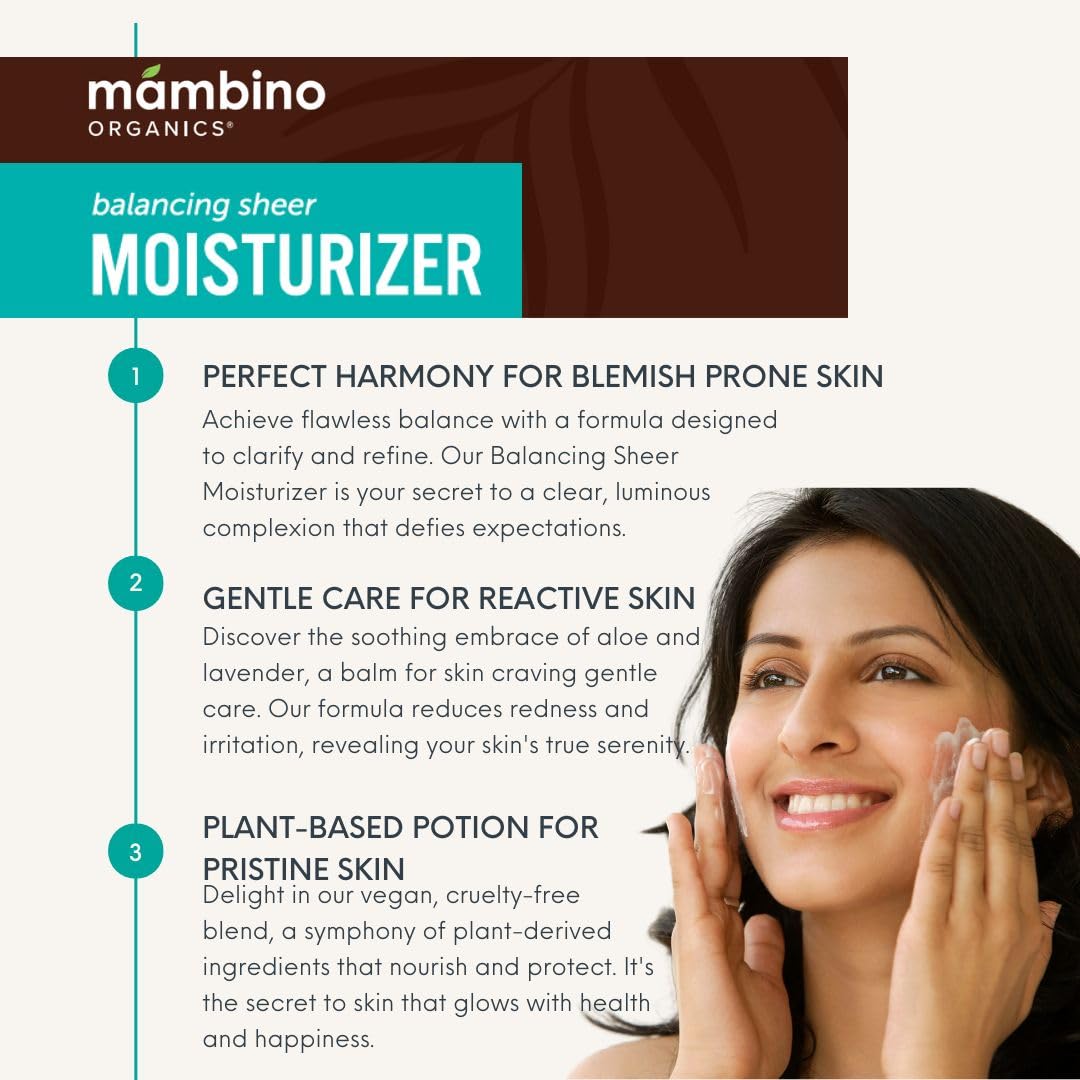 Mambino Organics Balancing Sheer Moisturizer – Vegan, Face Cream with Tunisian Prickly Pear & Sri Lankan Coconut – Hydrating for Oily, Blemish-Prone Skin – Cruelty-Free Skin Care, 1.7 fl oz