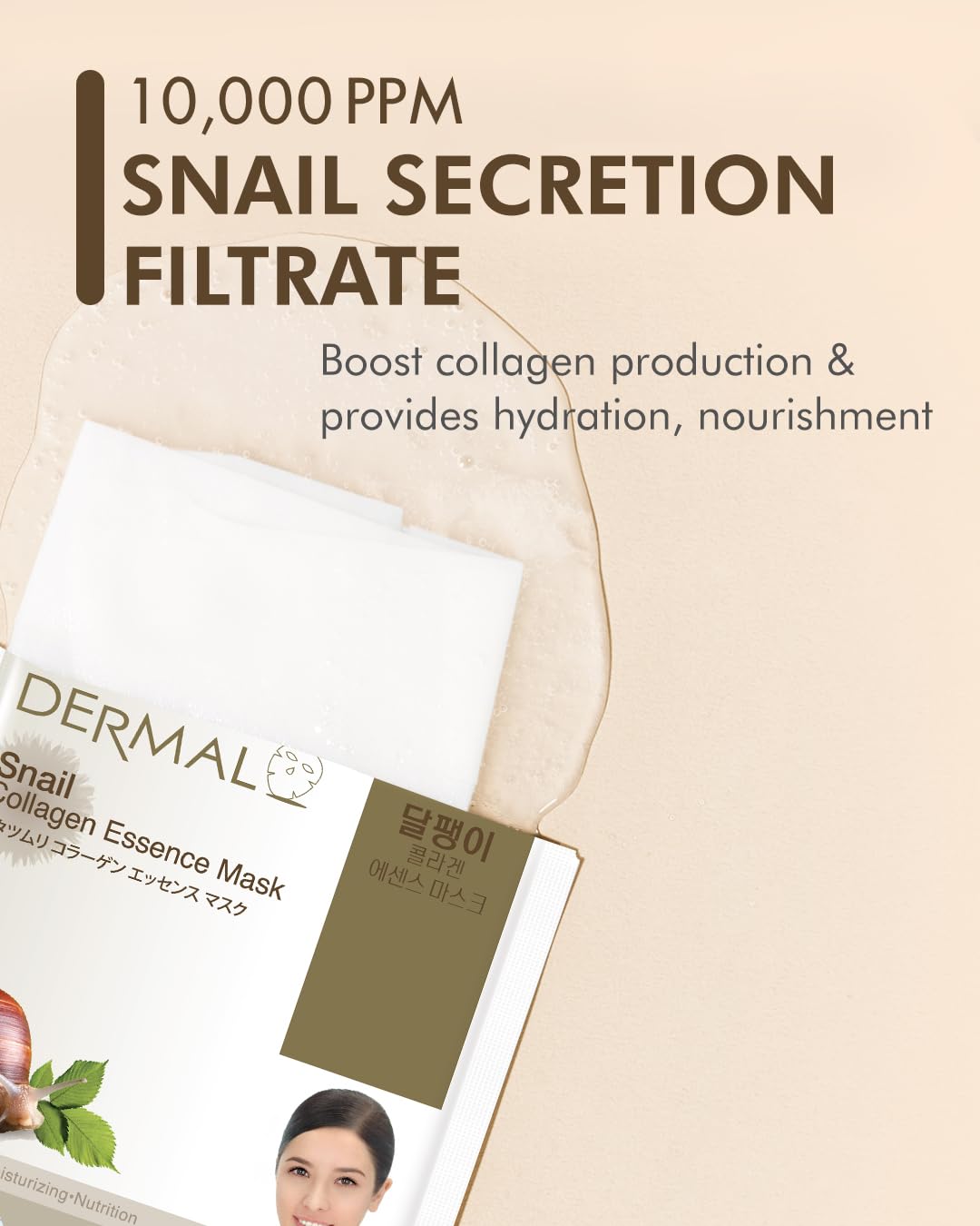 DERMAL Snail Collagen Essence Facial Mask Sheet 23g Pack of 100 - Skin Regenerating & Trouble Care for Acne Prone Skin, Daily Skin Treatment Solution Sheet Mask