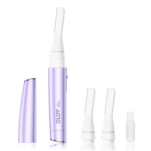 OLOV slim Facial Hair Removal for Women, Painless Eyebrow Trimmer with Pivoting Head, Electric Battery Operated Body Hair Remover with 2 Replaceable Blade for Face Neck Chin Bikini, Purple